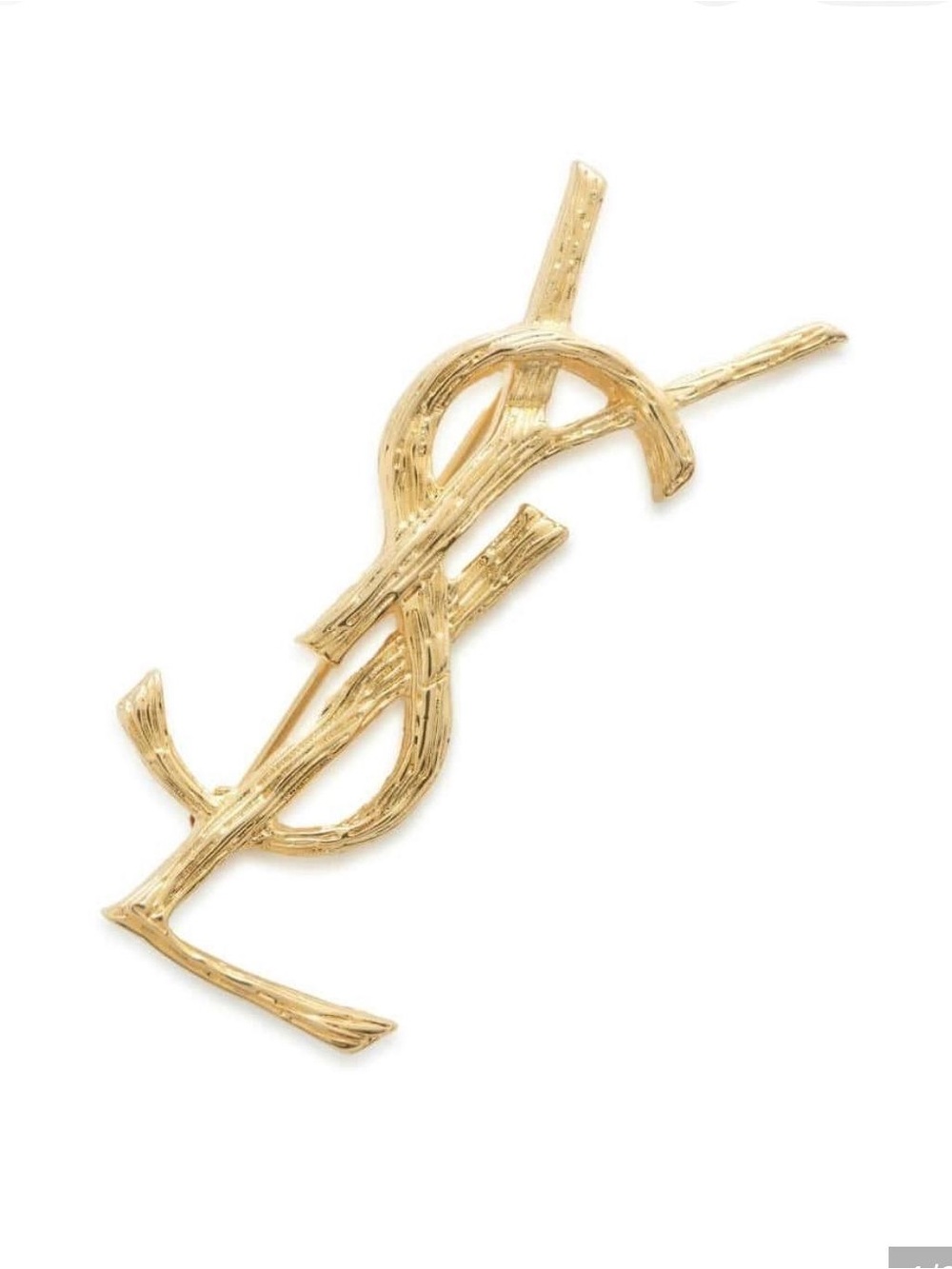 Saint Laurent YSL Gold Tone Monogram Brooch Pin